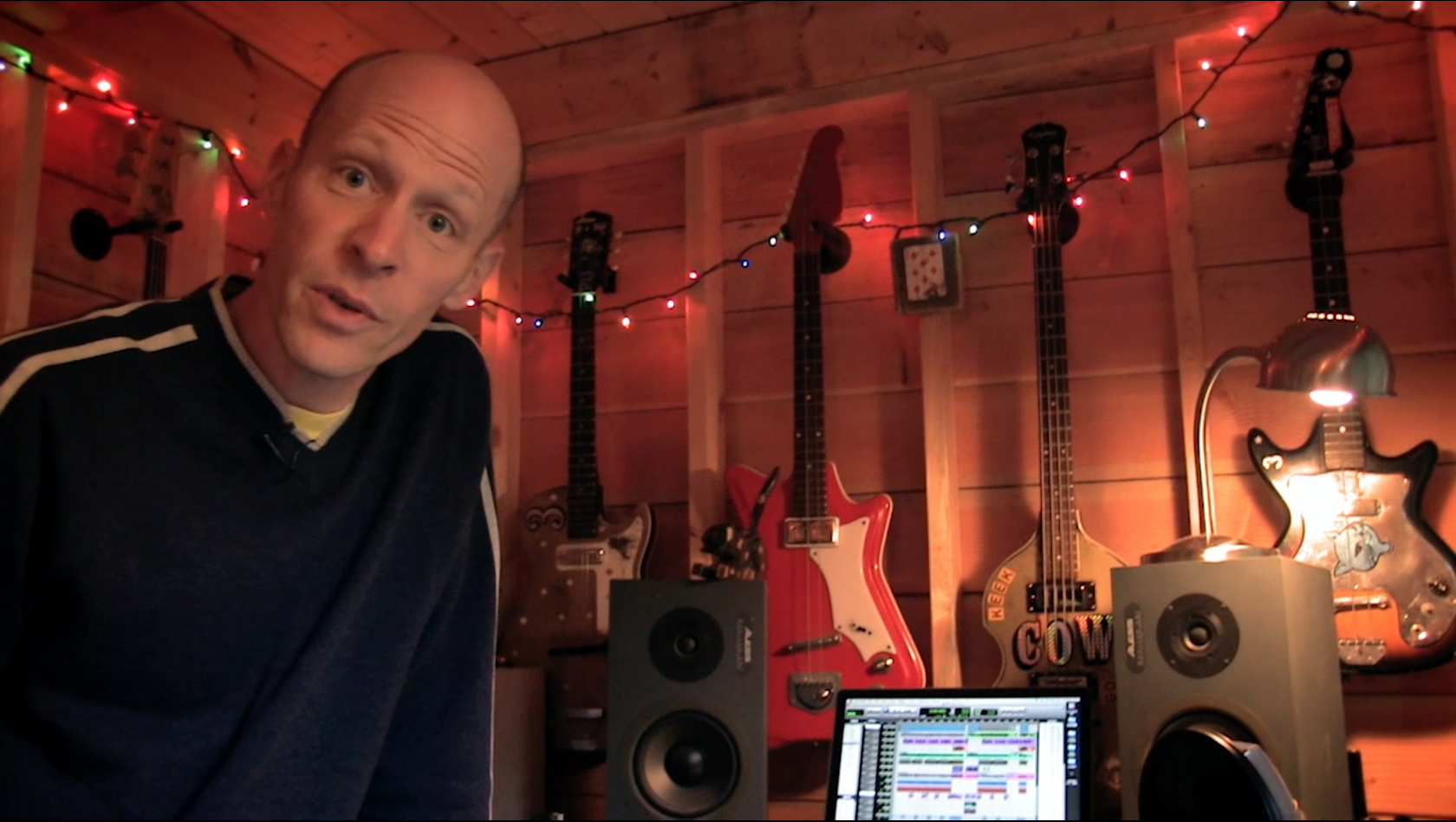 Musician in home recording studio